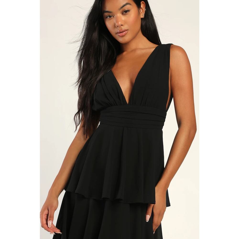 NWT Lulus Amazing Evening Black Tiered Maxi Dress Bridesmaid Wedding Prom Sz XS - Picture 4 of 7